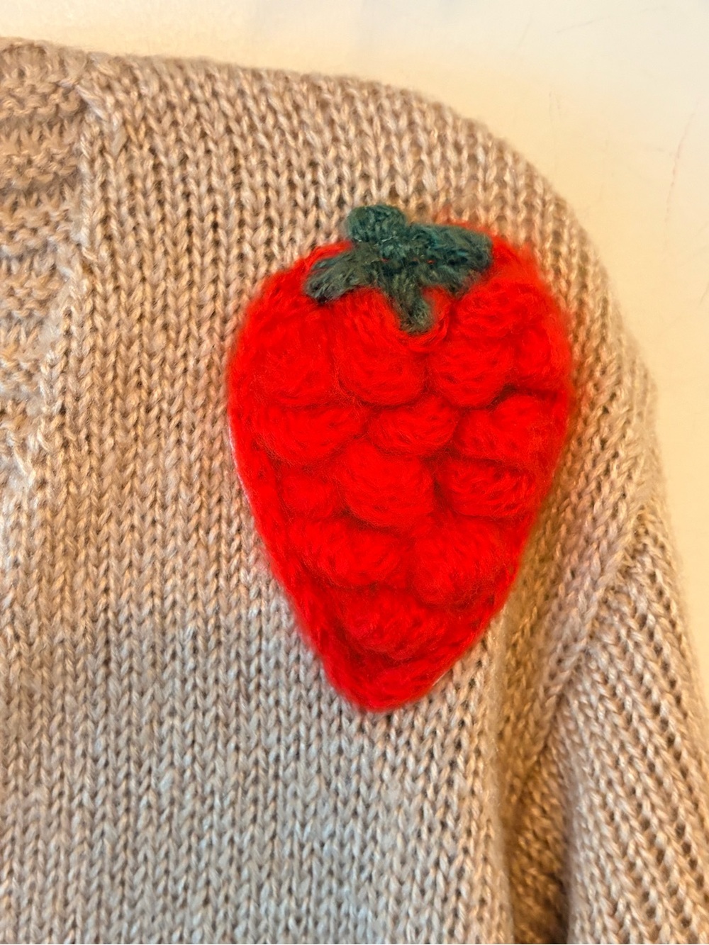 Whimsical Strawberry Appliqué Cottagecore Cardigan Sweater 🍓 - Picture 3 of 7